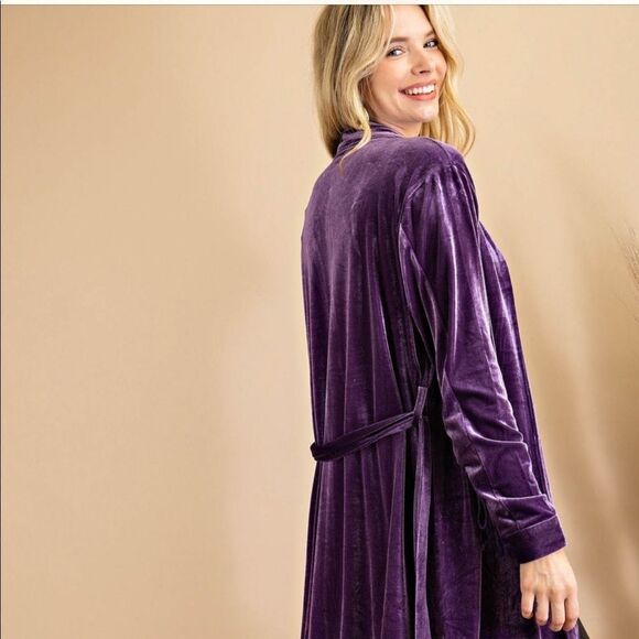 Dark Teal Velvet Boho Lace Up Tassel Sleeve Belted Open Cardigan Jacket - Picture 7 of 16